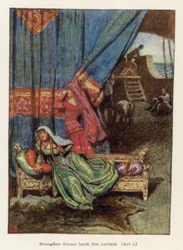 Brangäne zieht den Vorhang zurück, Akt I